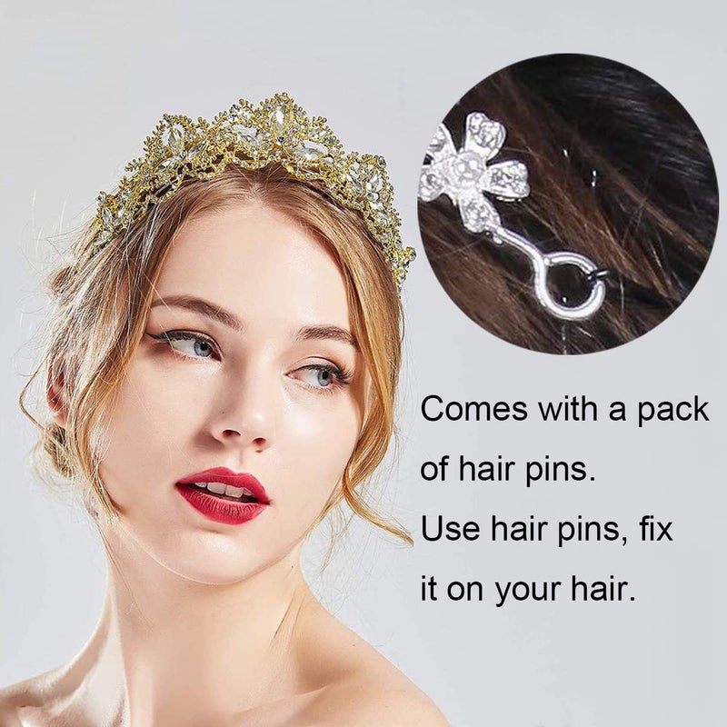Exacoo Gold Tiara Wedding Tiaras and Crowns for Women,Rhinestone Queen Women Princess Crown Birthday Headbands Prom Bridal Party Halloween Costume Christmas Gifts - Image 3